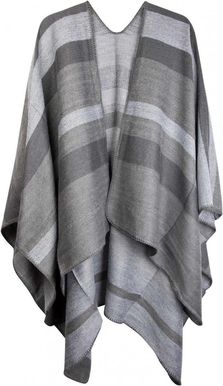 styleBREAKER Poncho mit Streifen Muster, Überwurf Cape, Wendeponcho, Damen 08010009, Farbe: Einheits