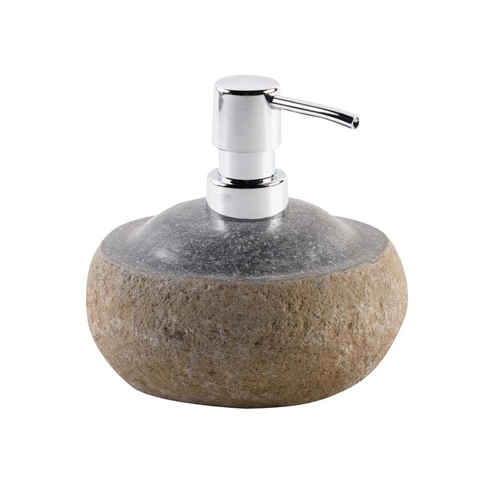 Wohnfreuden Flussstein Seifenspender 120 ml grau - Unikat Waschbecken Zubehör Bad WC Garten Naturste