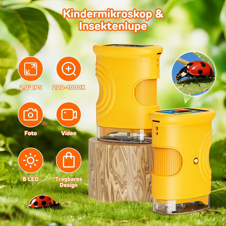 Ashfly Digitale Mikroskop für Kinder, 4K Tragbares Taschenmikroskop für Garten, Wald & Experimente,