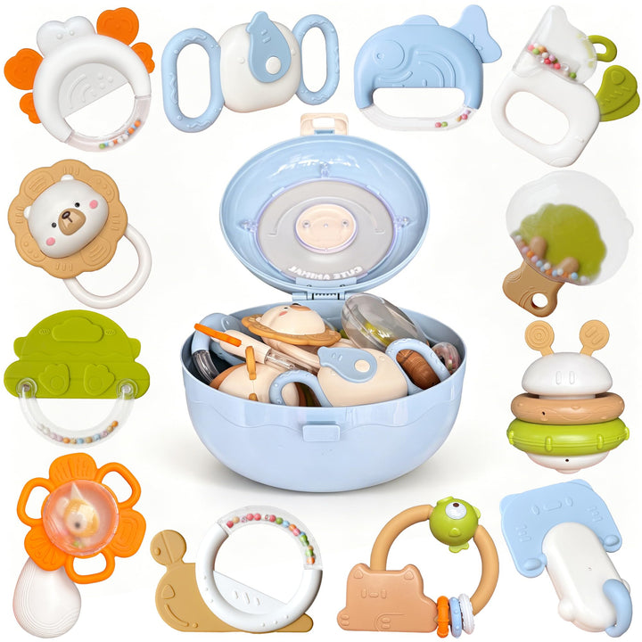 Beissring Rassel Baby Spielzeug - Zahnungshilfe Babyspielzeug 6 9 12 Monaten Shaker Greifling Baby,