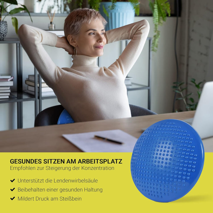 MSPORTS Ballsitzkissen inkl. Pumpe und Übungsposter | ca. 32 cm Durchmesser mit Noppenoberfläche - i