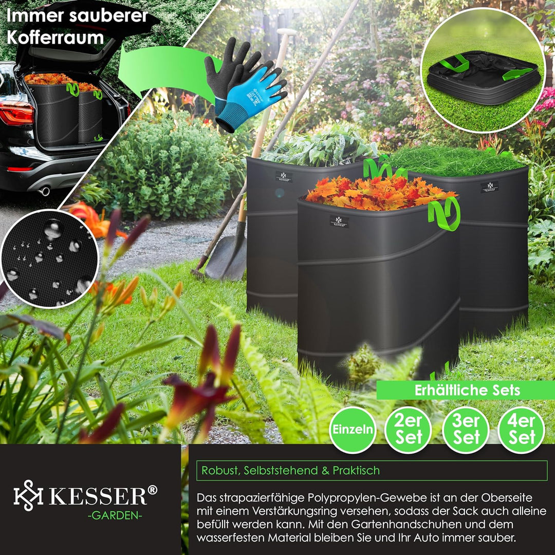 KESSER® Pop-Up-Gartensack 219L Laubsack Gartenabfallsack inkl. Handschuhe | Selbststehend mit Griffe