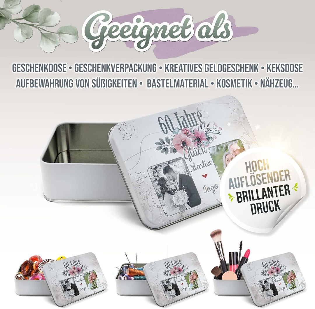 Print Royal PR Geschenkdose zur Diamantenen Hochzeit - 60 Jahre - mit Fotos &amp; Namen - Erinnerungsbox