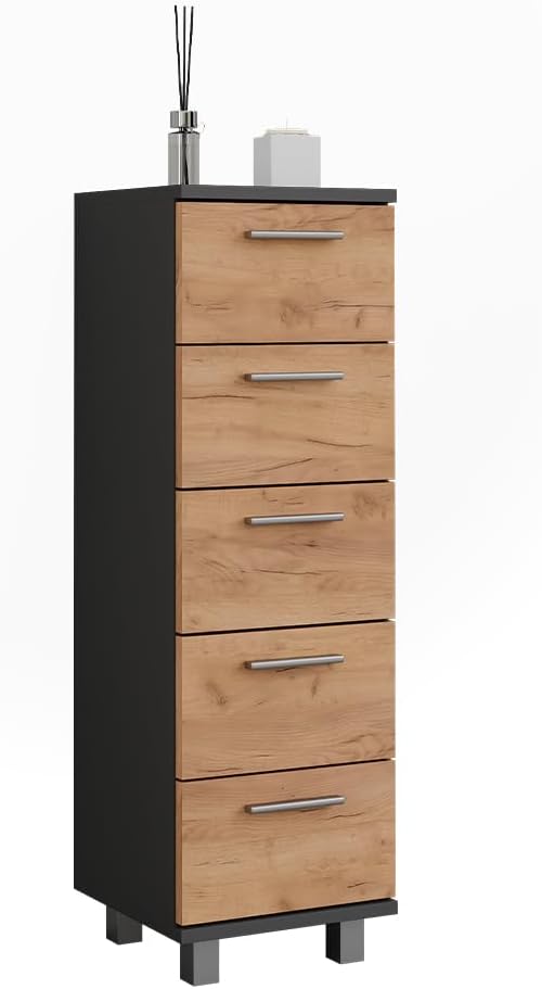Vicco Midischrank Ilias, Anthrazit/Goldkraft Eiche, 30.2 x 95 cm | zur Wandmontage geeignet und komb