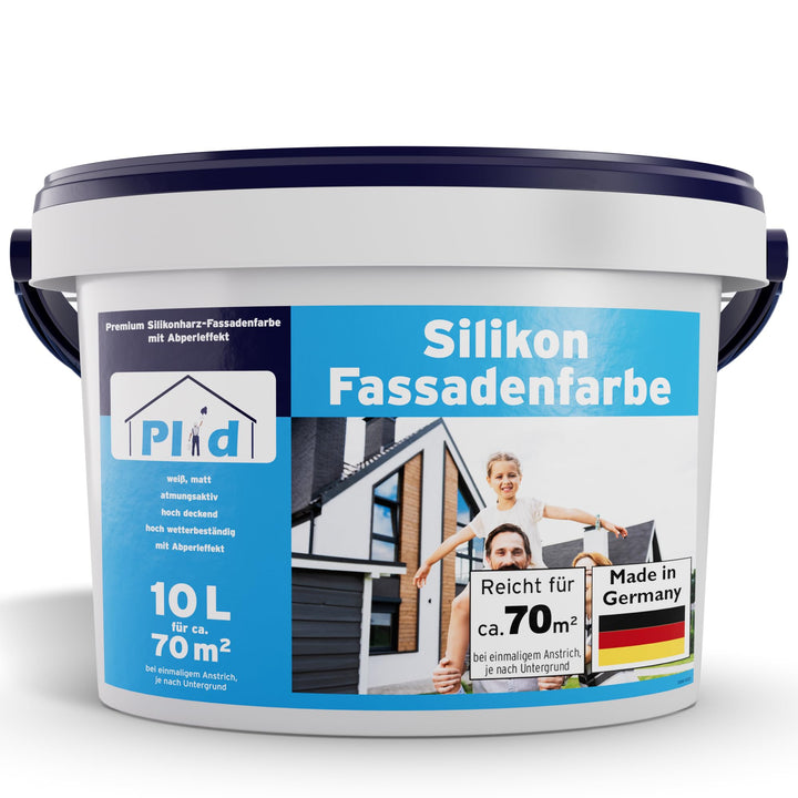Plid® Silikon Fassadenfarbe Weiss Aussen matt 10L - für Beton, Mauerwerk, Kellerwand, Fassade & Sock