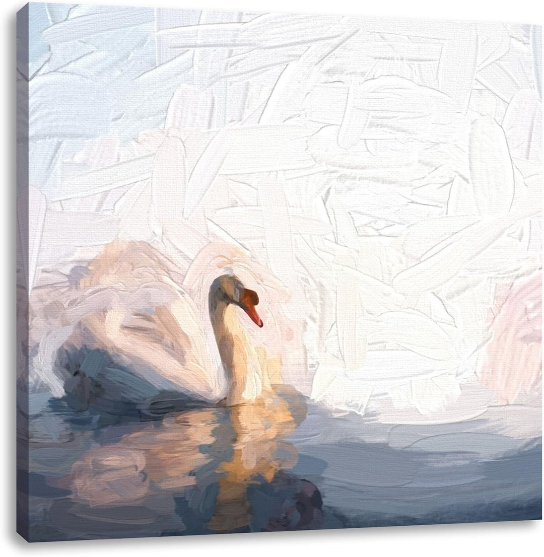 einsamer Schwan auf See, Format: 70x70 auf Leinwand, XXL riesige Bilder fertig gerahmt mit Keilrahme