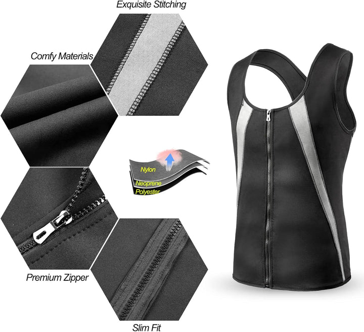FEimaX Herren Sauna Schweiss Weste Taille Trainer Fitness Abnehmen Shapewear Trainingsanzug Schwitzw