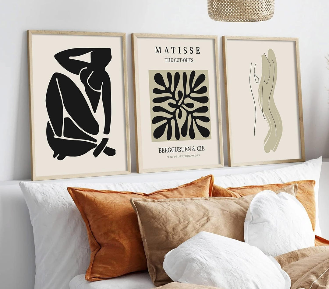 ag.art deco Moderne Poster Set | 3 Stück 50x70cm | Stilvolle beige und schwarze Matisse-Postercollag