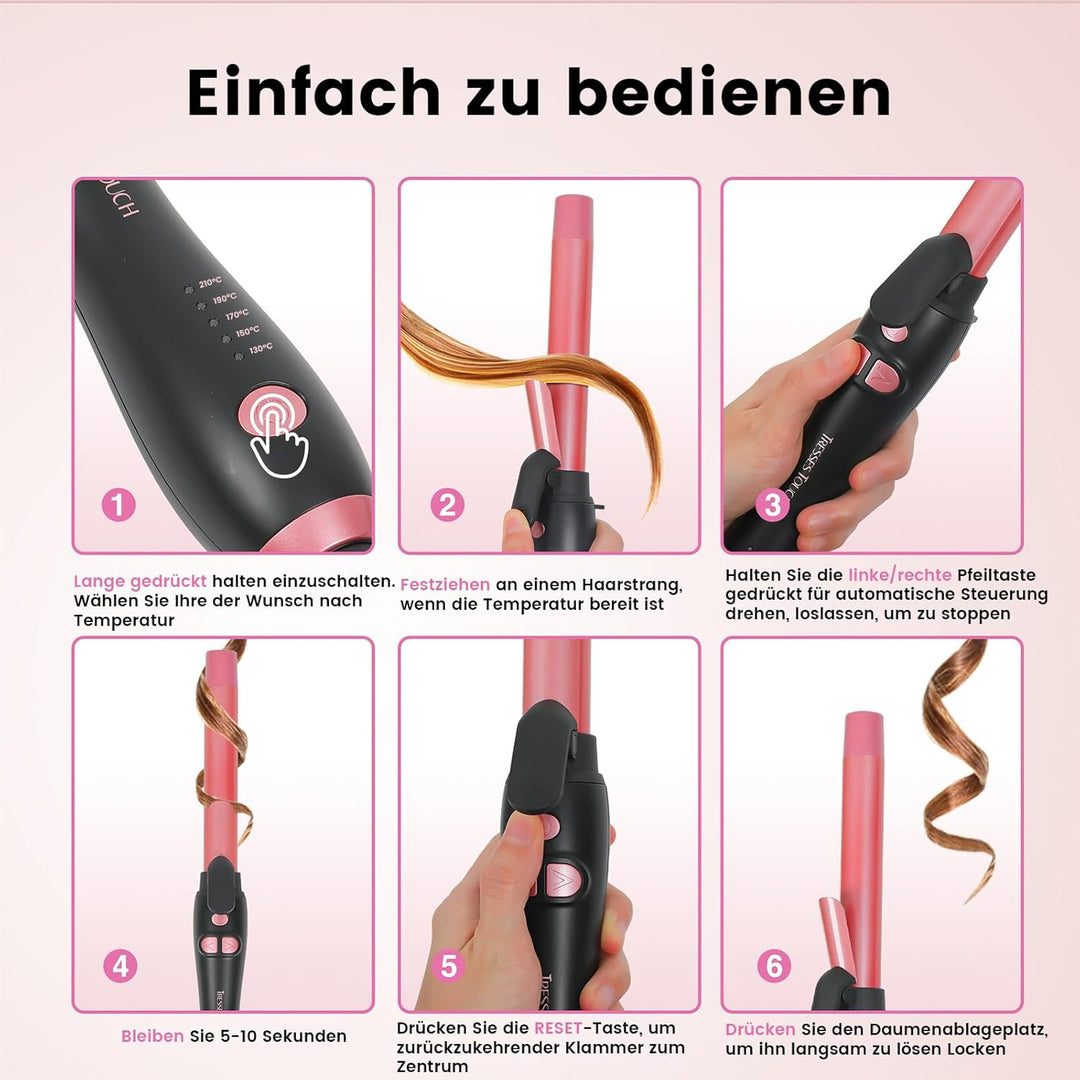 Lockenstab Automatisch Hair Curler with Klemme, Rotierend Curling Iron 1 Inch mit Tourmalin Keramik,