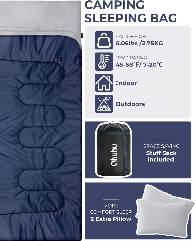 Schlafsack Outdoor Sommer: Ohuhu Doppelschlafsack mit 2 Kissen und Tragetasche, Wasserdicht Leicht 2