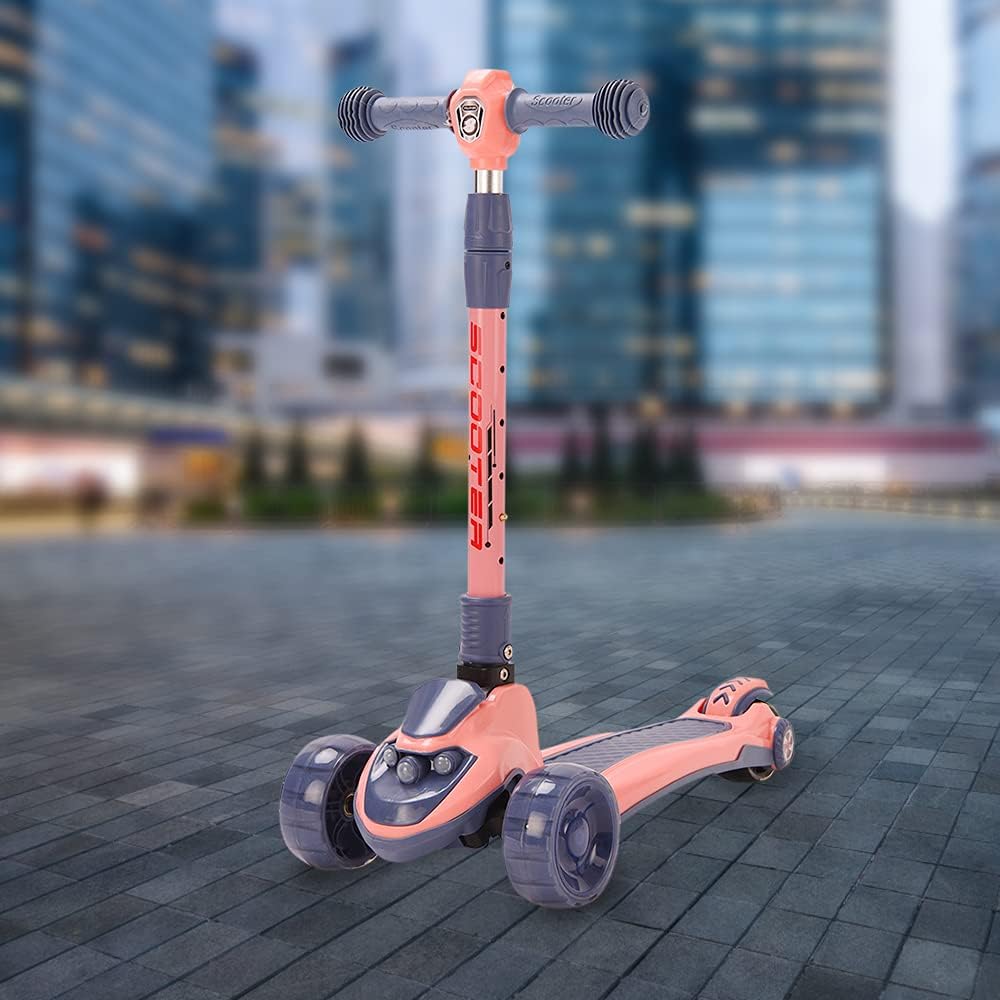 Tretroller mit 3 Rädern für Scooter, faltbar, bunt | rutschfeste Brücke höhenverstellbar mit LED-Lic