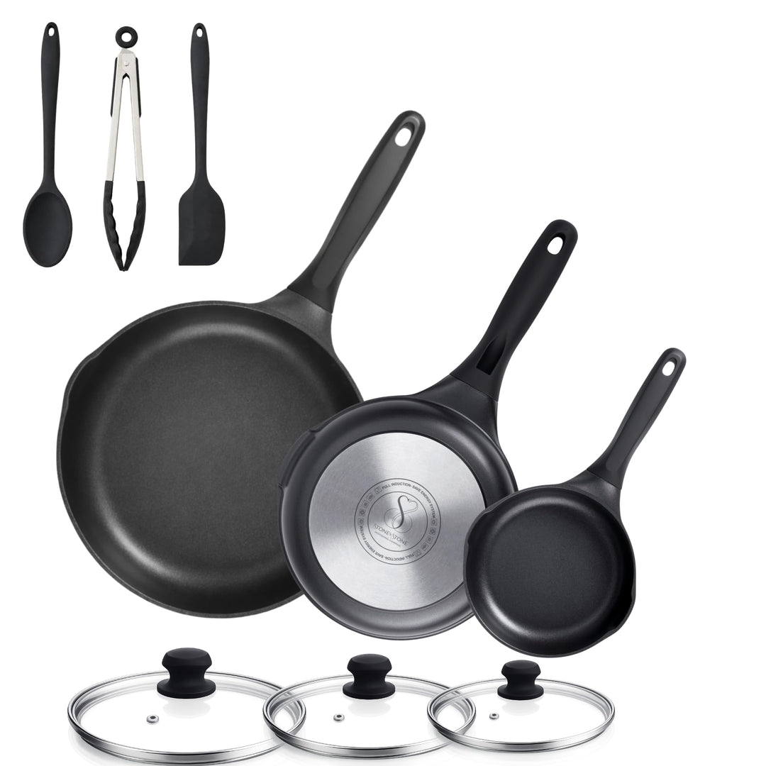 Stone&Stone Pfannenset 3-teilig 20 cm 24 cm 28 cm | Bratpfannen Induktionspfannen | Deutsche GREBLON
