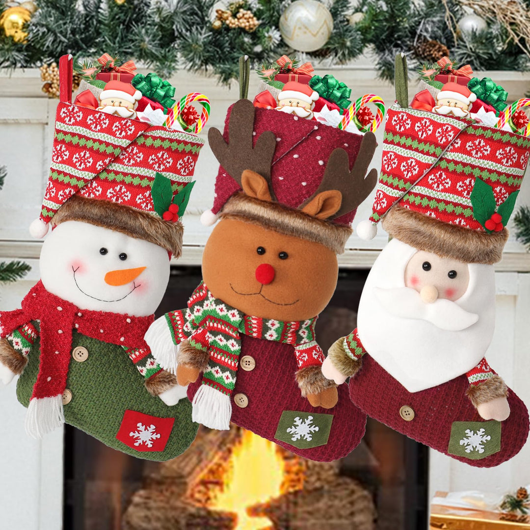 LOMOHOO Nikolausstrumpf,3 Stück Weihnachtsstrumpf, Gross Nikolausstiefel zum Befüllen Aufhängen, Nik