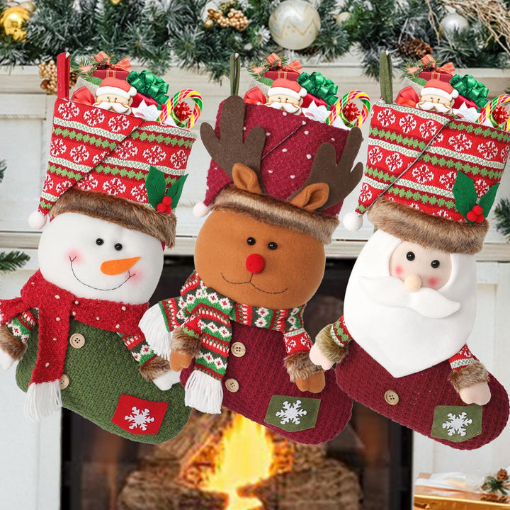 LOMOHOO Nikolausstrumpf,3 Stück Weihnachtsstrumpf, Gross Nikolausstiefel zum Befüllen Aufhängen, Nik