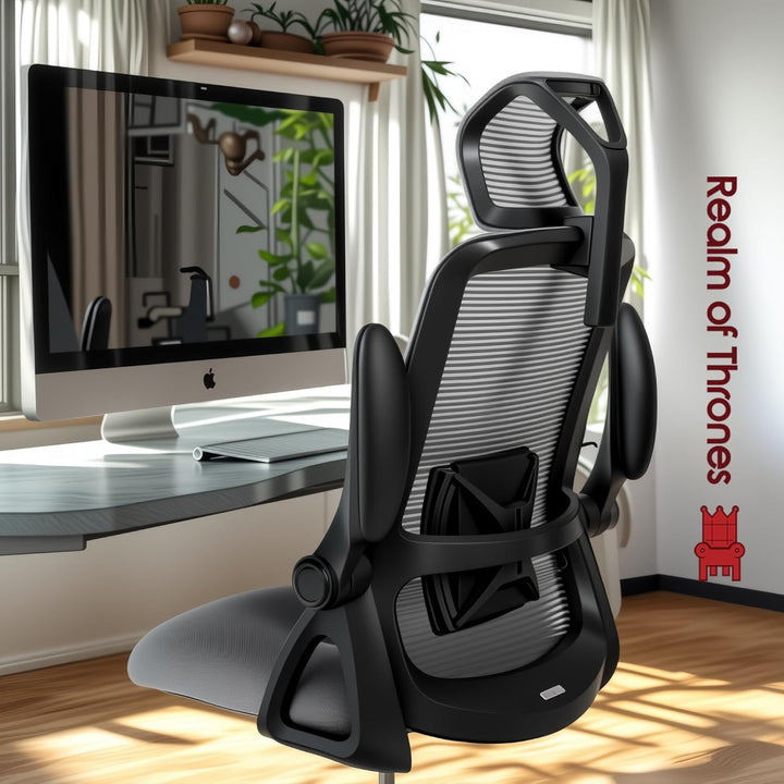 Realm of Thrones Captain Ergonomischer Bürostuhl für Zuhause, Robuste Stahlbasis, Klappbare Armlehne