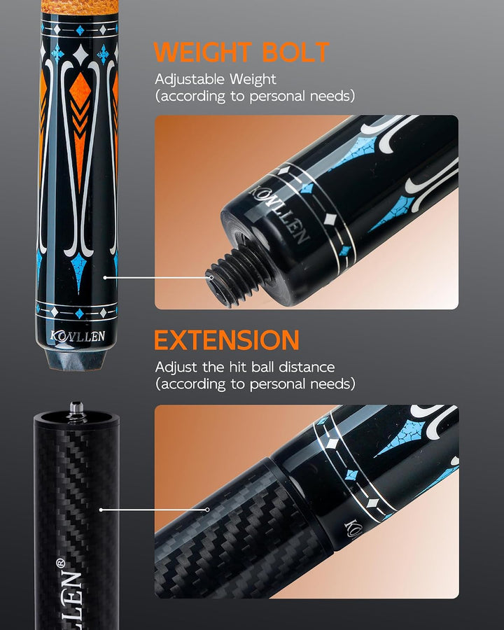 KONLELN Carbon Billard Queue 58 Zoll – Low Deflection Carbon Schaft, 12,5 mm Mehrschicht-Spitze, Pro
