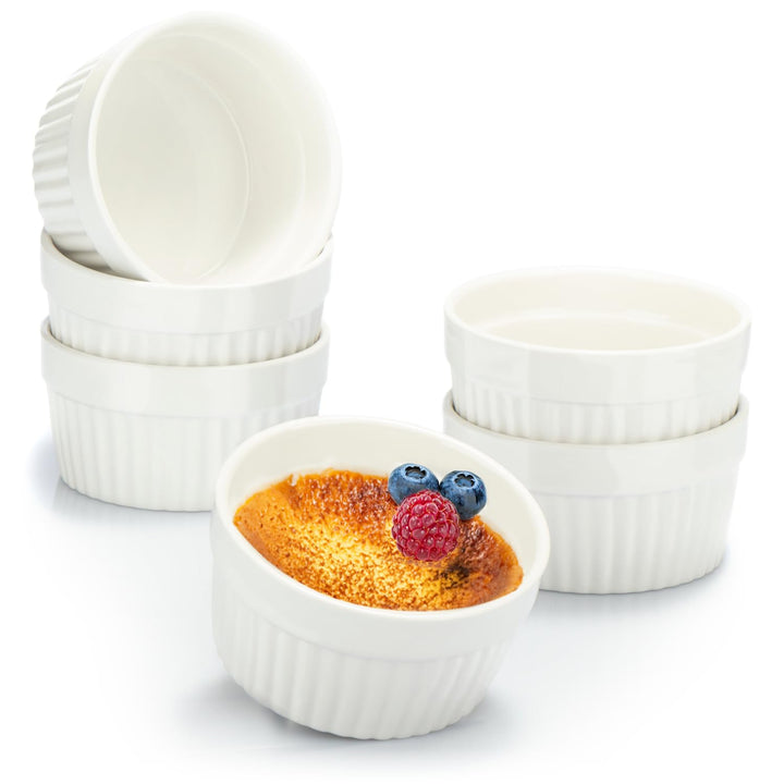 COM-FOUR® 6x Soufflé Förmchen - Creme Brulee Schälchen aus Keramik - Ofenfeste Förmchen - Dessertsch