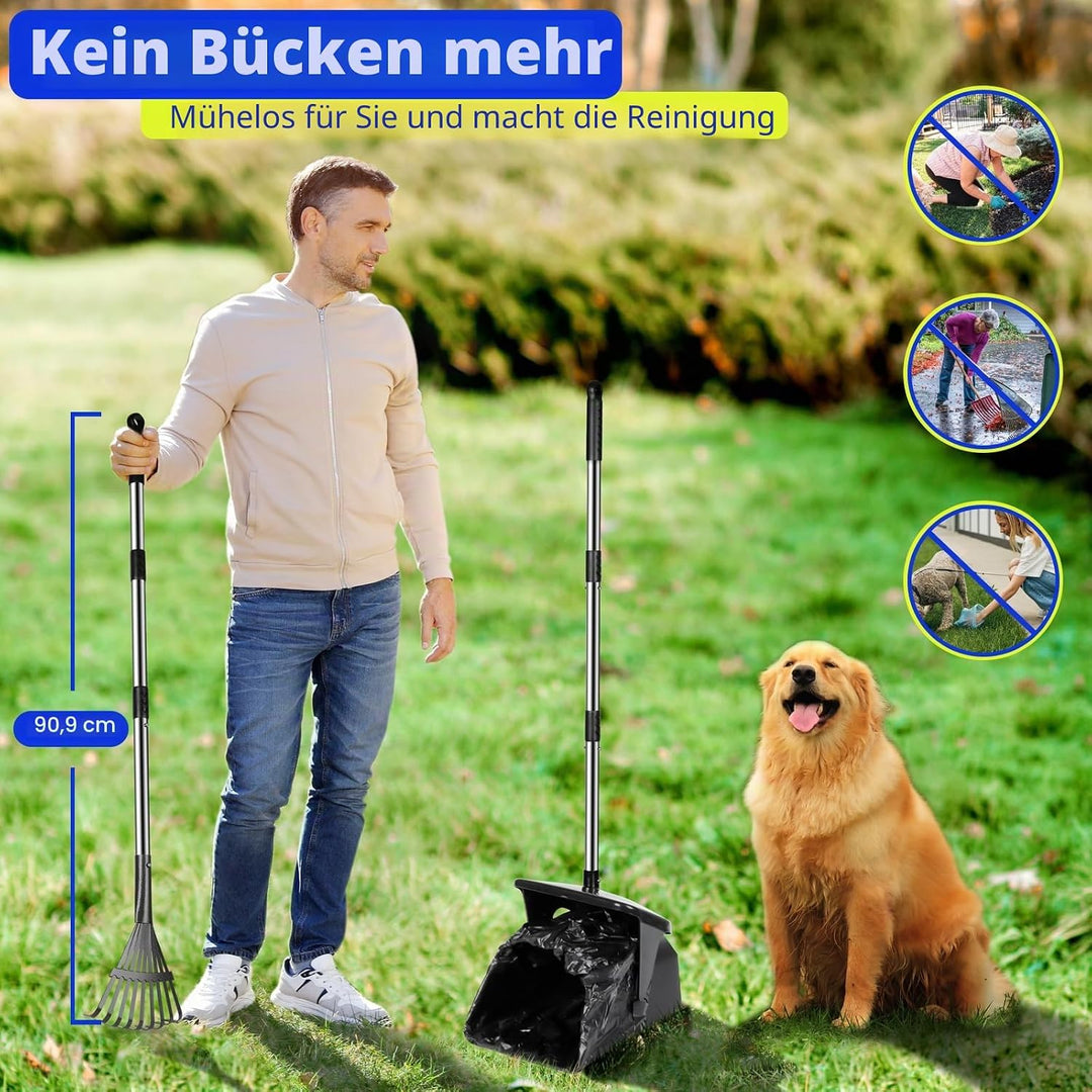 YGNNXRN Hundekotschaufel, 100CM Länge Griff Pooper Scooper Dreheimer, Rechen mit 20 Abfallbeuteln &