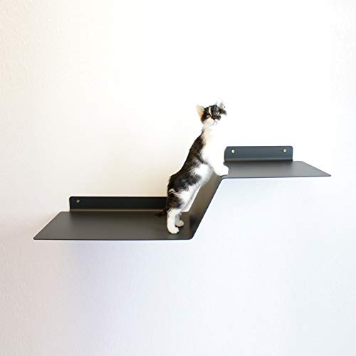 Katzen Kletterhilfe Wave in Weiss oder Anthrazit I Wandmontiertes Brett 92 x 24 x 29 cm I Pulverbesc