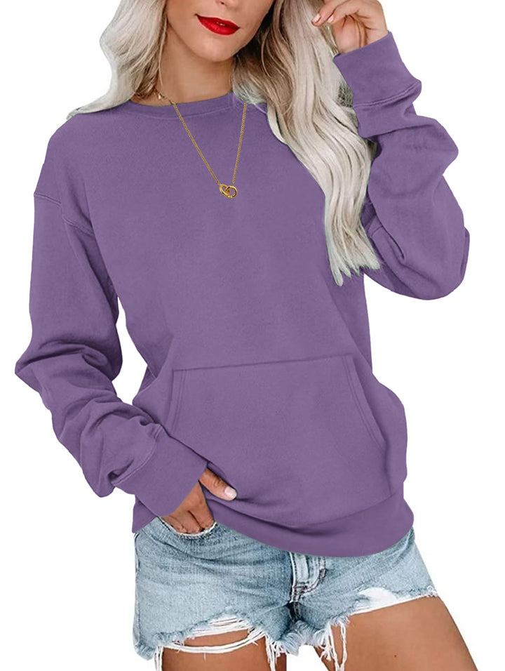 WNEEDU Damen Langarmshirts Lässige Sweatshirts mit Taschen Lila S, Lila S