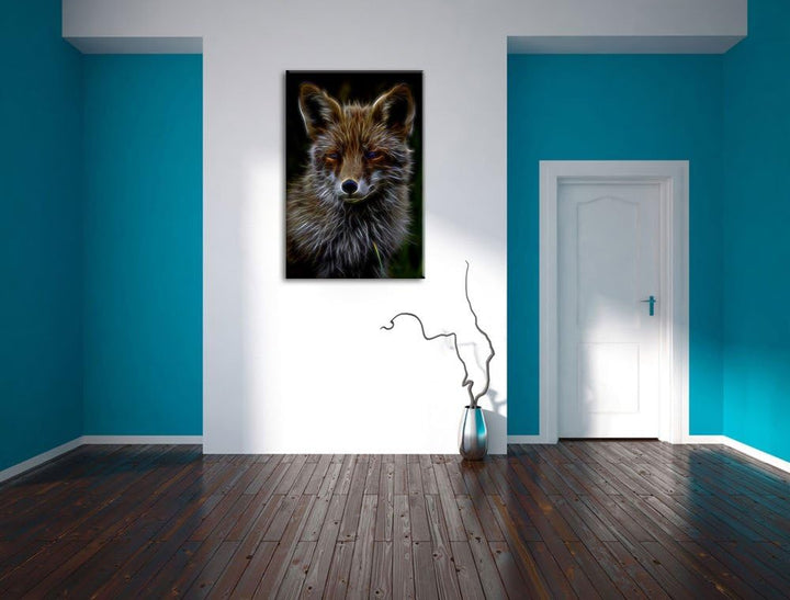 Dark schöner Fuchs NewArt Format: 100x70 cm auf Leinwand, XXL riesige Bilder fertig gerahmt mit Keil
