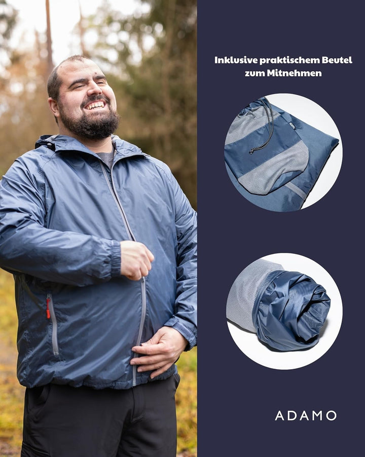 ADAMO Regenjacke Herren wasserdicht atmungsaktiv, Outdoor Jacke in Übergrösse mit Kapuze aus 100% sc