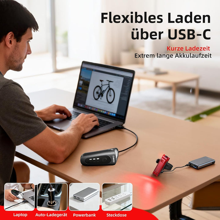 Fahrradlicht Set Fahrradleuchten-Set StVZO-zugelassen Beleuchtungsset, USB-C Aufladbar wasserdicht F