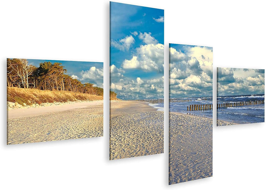 islandburner Bild auf Leinwand Ostsee Bilder Wandbilder Poster Leinwand 150x80cm - 4 Teile, Leinwand