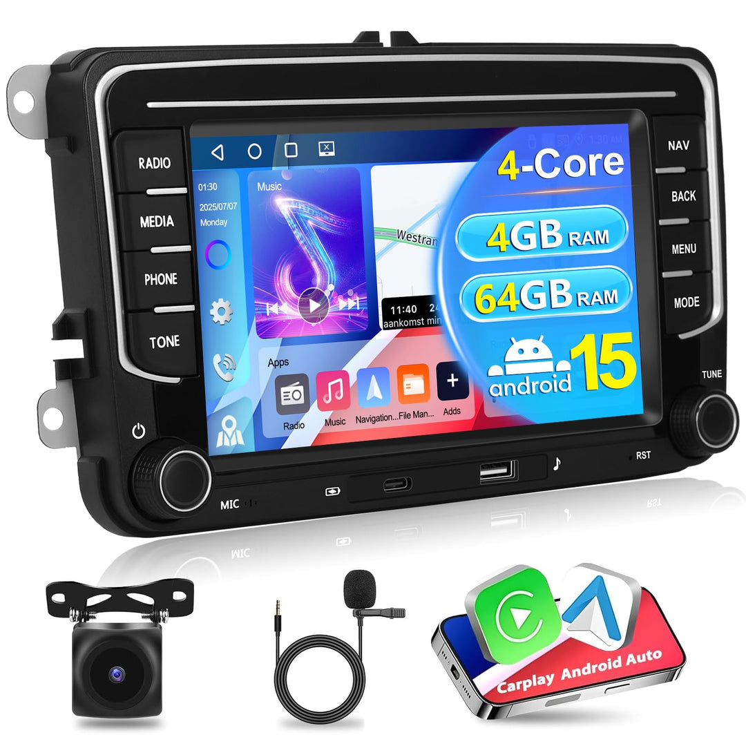 CarPlay Autoradio 4G+64G für VW/Seat/Skoda/Passat/Golf/Polo mit Kabelloses A-pple CarPlay & Android