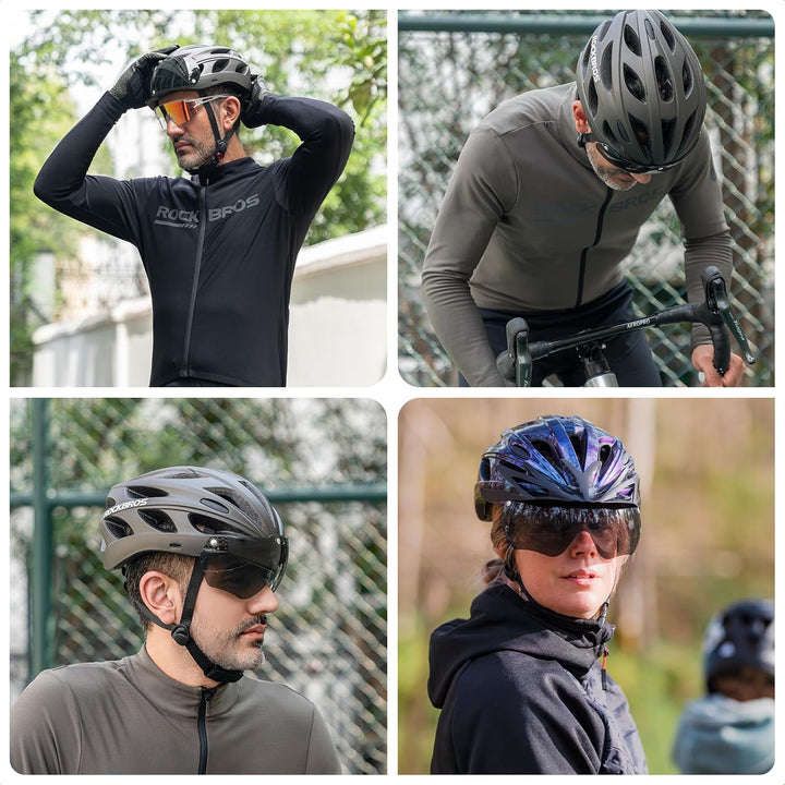 ROCKBROS Fahrradhelm MTB Rennrad Radhelm Integriert mit Abnehmbaren Magnet Brillen Visier Grösse Ver