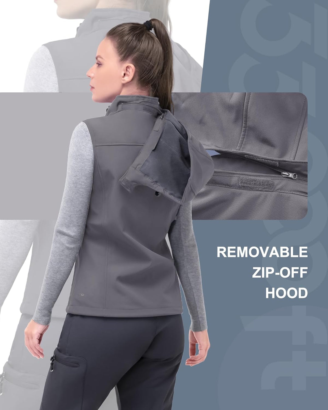 33,000ft Damen Softshell Westen mit Abnehmbarer Kapuze Fleece Gefütterter Ärmelloser Jacke Wasserdic