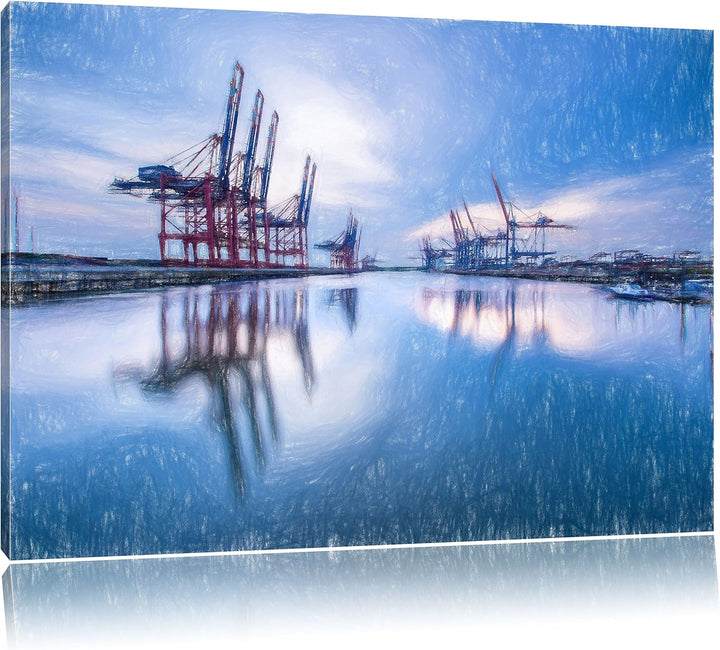 Pixxprint Hafen im Abendschein als Leinwandbild/Grösse: 100x70 cm/Wandbild/Kunstdruck/fertig bespann