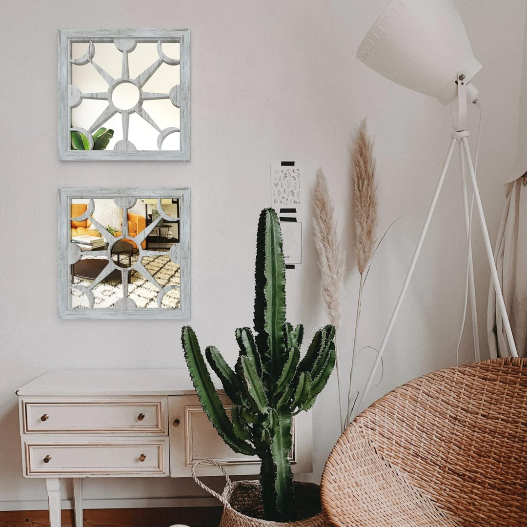ART-GIFTREE Wandspiegel Square Dekor 2 Stück, Bauernhaus Spiegel Holz 30x30 cm für Wohnzimmer, Flur,