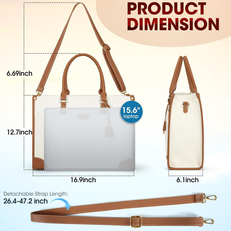 IGOLUMON Handtasche Damen Canvas Laptoptasche 15,6 Zoll Shopper Damen Gross Laptop Tote Bag Damen Ar