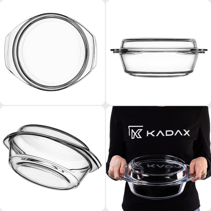 KADAX Auflaufform aus hitzebeständigem Glas, feuerfestes Gefäss, Glasbräter mit Deckel und Griffe, G
