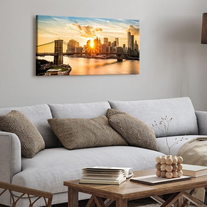 PICANOVA – Leinwandbild 100x50cm Manhattan New York City Sonnenuntergang – Leinwanddruck – Wandbild