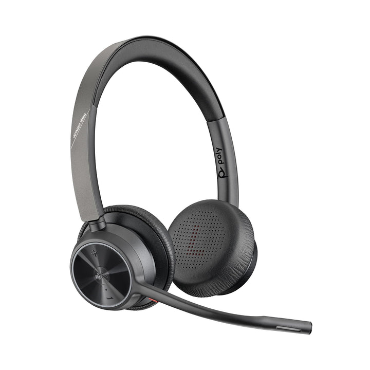 Poly Voyager 4320 UC schnurloses Headset, Stereo-Kopfhörer mit Noise Cancelling-Mikrofonarm, Verbind