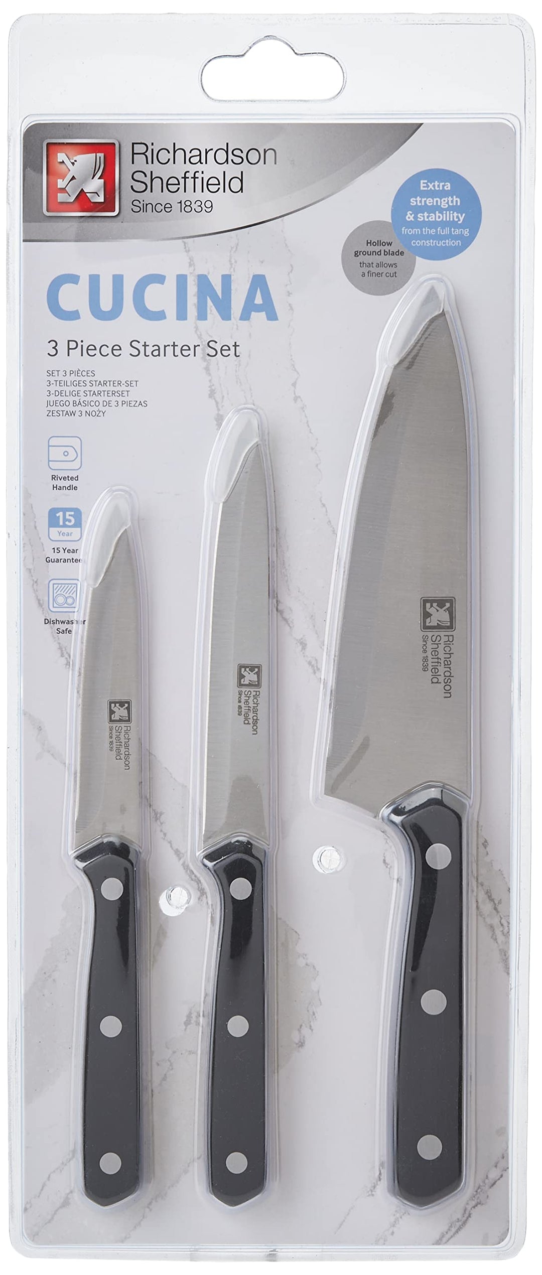 Richardson Sheffield Cucina Starter-Messer-Set, 3-teilig, Silber Messerset | 3-teilig, Messerset | 3