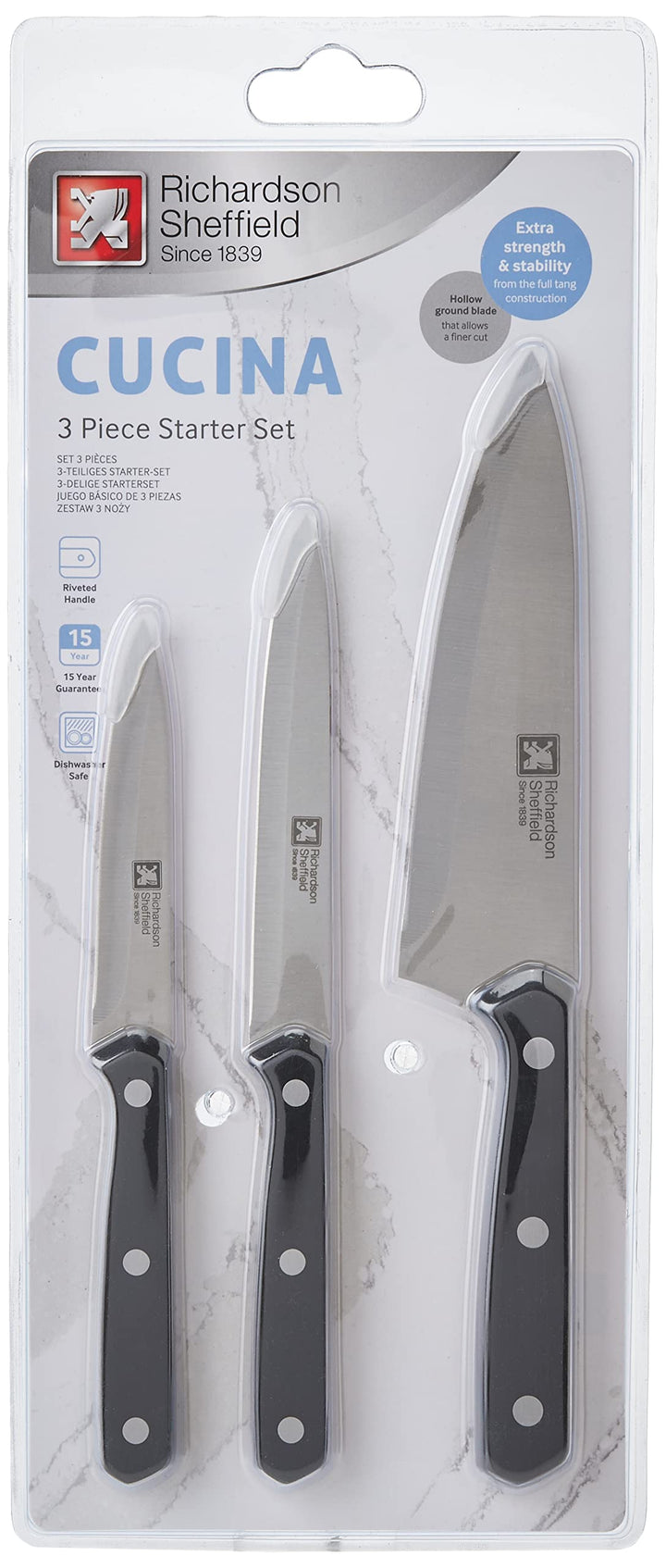 Richardson Sheffield Cucina Starter-Messer-Set, 3-teilig, Silber Messerset | 3-teilig, Messerset | 3
