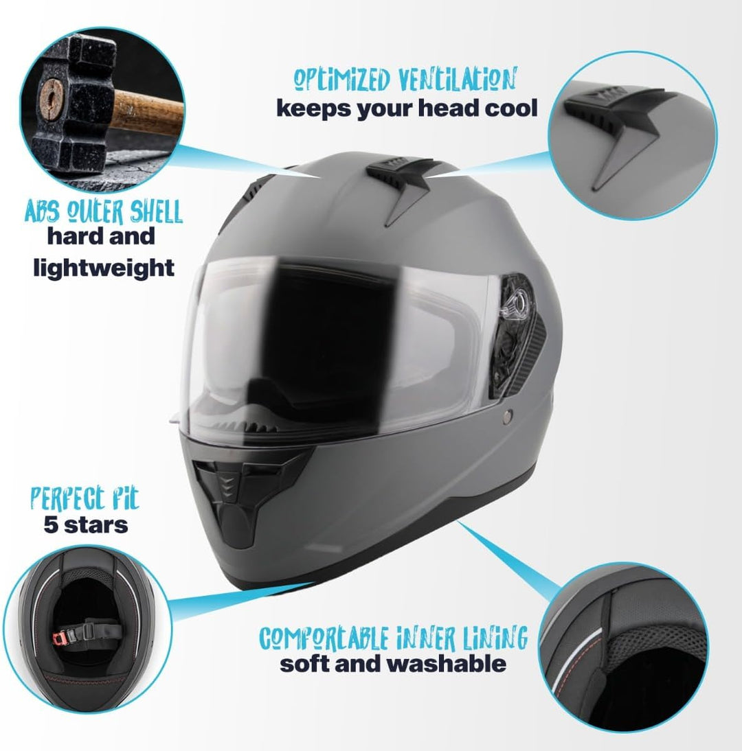 VINZ Kennet Integralhelm mit Sonnenblende | ECE 22.06 & PINLOCK vorbereitet | Motorradhelm für Herre