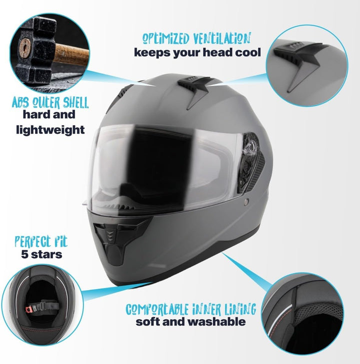 VINZ Kennet Integralhelm mit Sonnenblende | ECE 22.06 & PINLOCK vorbereitet | Motorradhelm für Herre