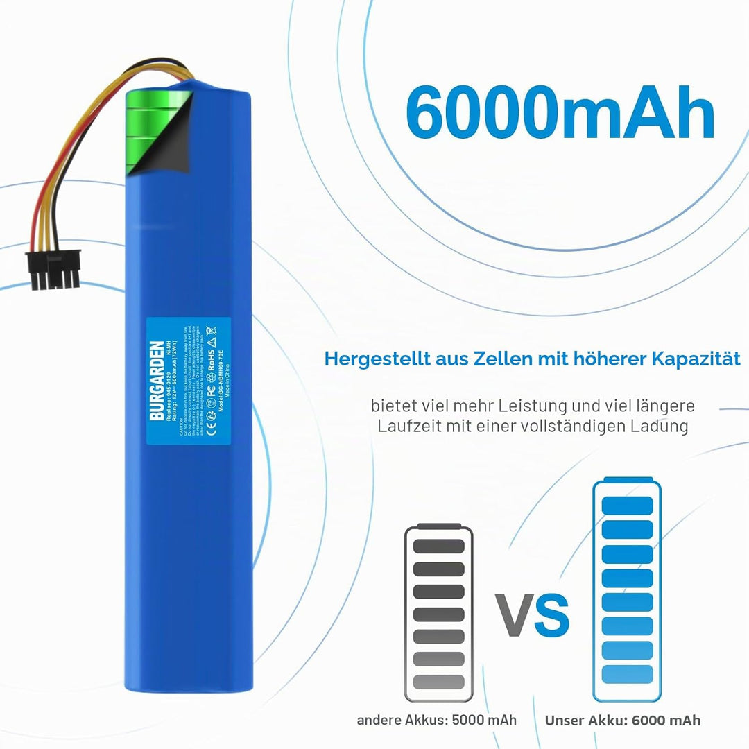 Werkzeugakkus 12V 6000mAh NI-MH Akku Kompatibel mit Neato Botvac 70, 70E, 75, 80, 85 Staubsauger, Er