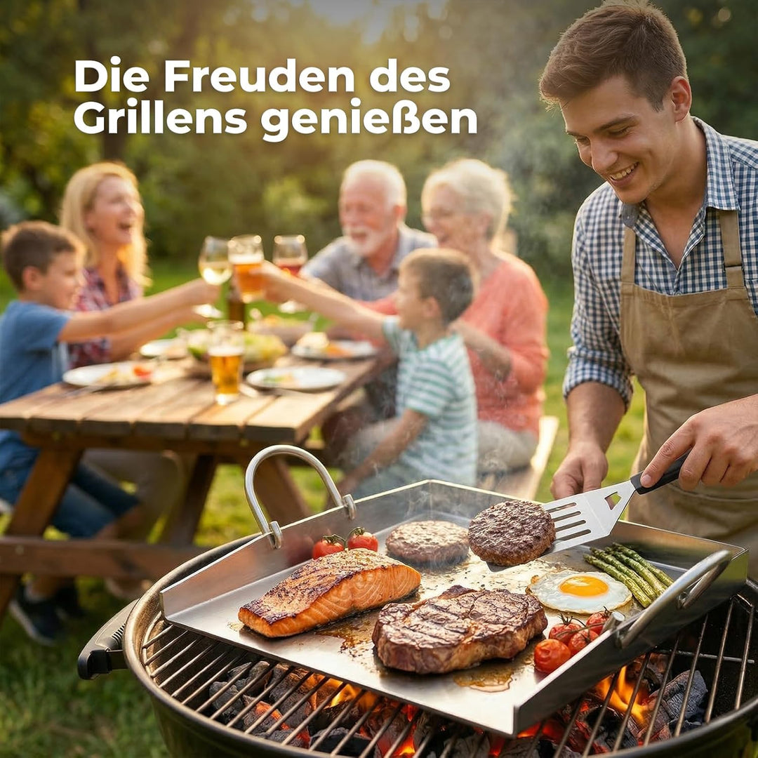 Plancha Grillplatte 40 x 30 cm, 4mm Edelstahl Platte hitzebeständig &amp; verformungsfrei, mit Grillspac