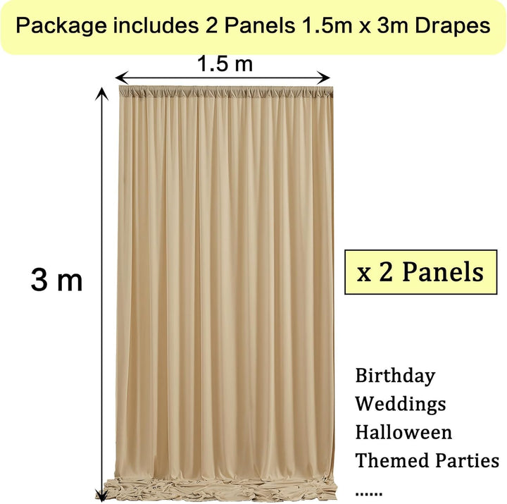 3x3 m Beige Vorhang für Kulissen, Party-Hintergrund Vorhang Beige Hochzeit Hintergrund, Polyester Be