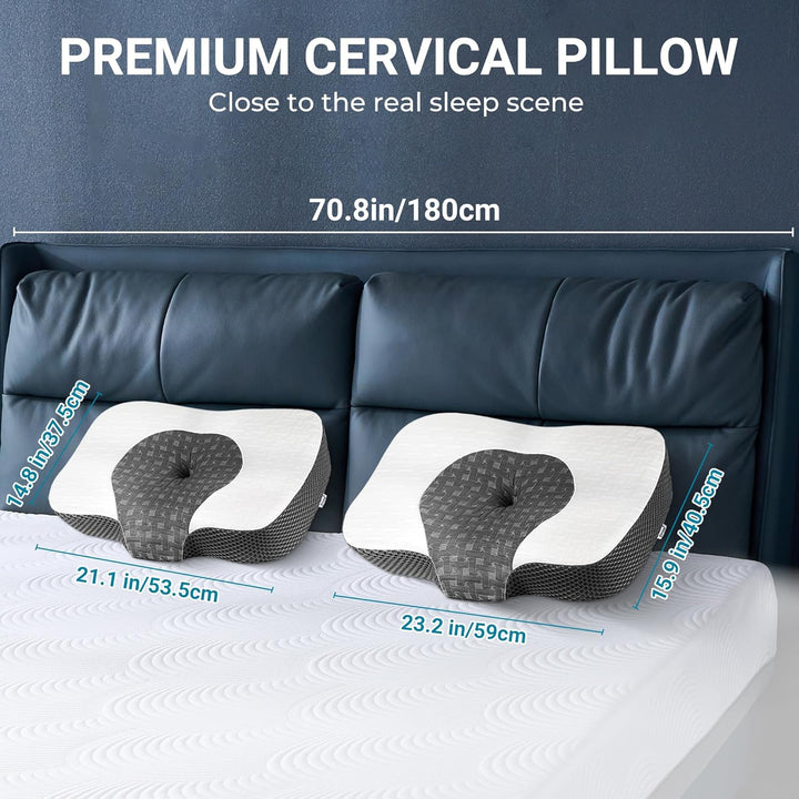 Elviros Orthopädisches Kissen aus Memory Foam, Kopfkissen Nackenschmerzen, Schlafkissen, Ergonomisch
