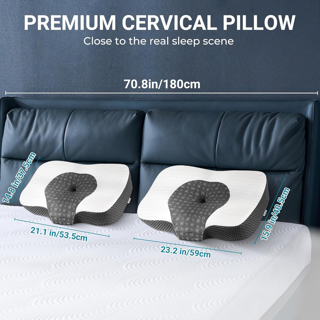 Elviros Orthopädisches Kissen aus Memory Foam, Kopfkissen Nackenschmerzen, Schlafkissen, Ergonomisch