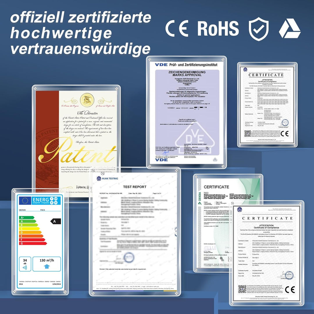 SBONNI Badlüfter 100mm mit Schalter - Leiser Abluftventilator 12W, 130m³/h Starker Lüftung Wandventi