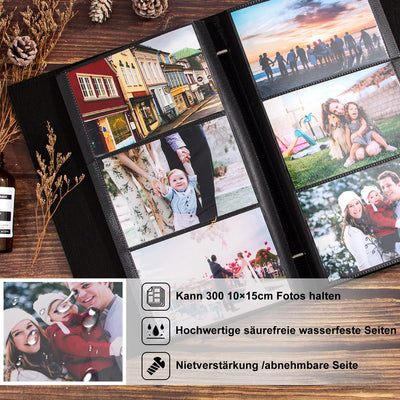 Lanpn Fotoalbum 10x15 300, Traditionell Kunstleder Einstecken Einsteckalbum für Querformat Fotos Bil