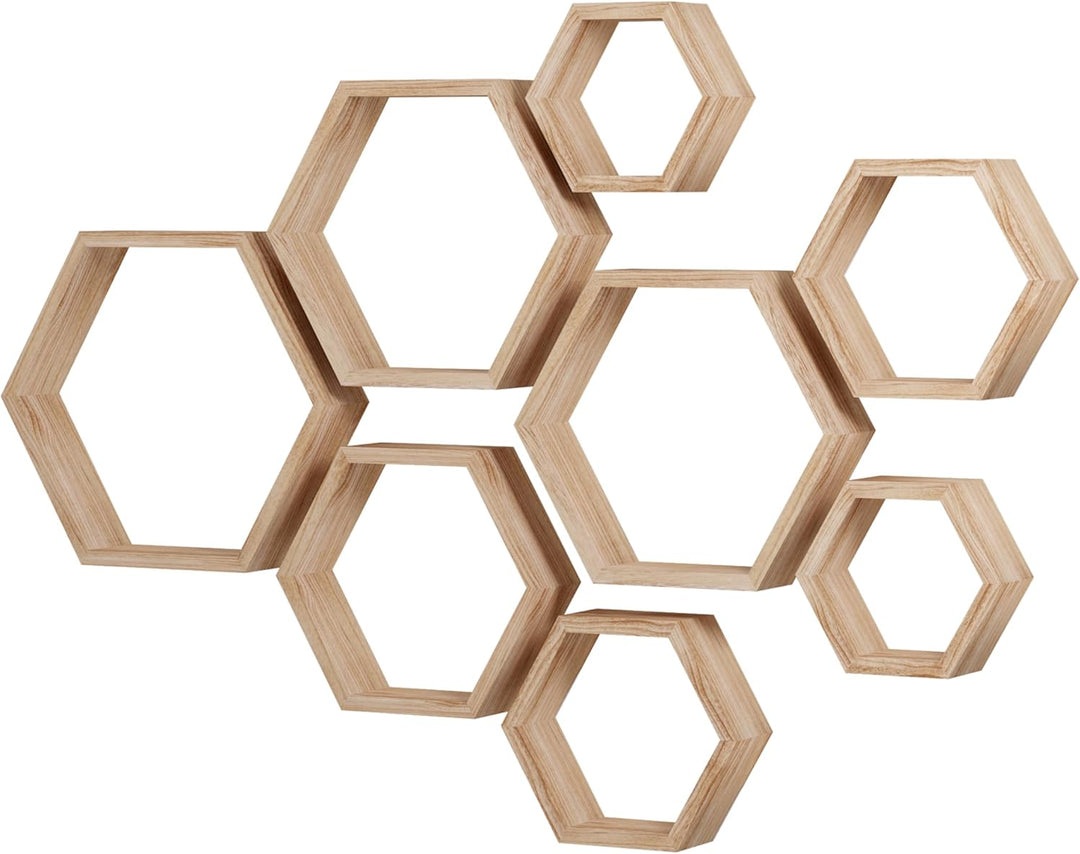 Sechseckige Wandregale Wabenförmige Regale 8er-Set Wandmontierte Holzregale im Landhausstil Wand-Auf