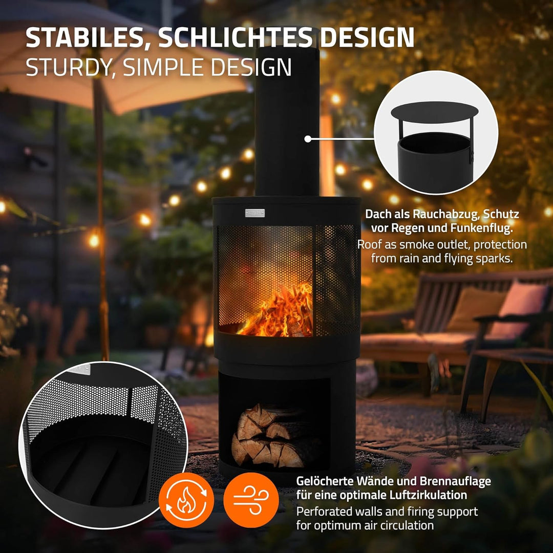 ML-Design Gartenkamin mit Schornstein, 131x45 cm rund, Stahl, Outdoor Gartenofen, Terrassenofen mit